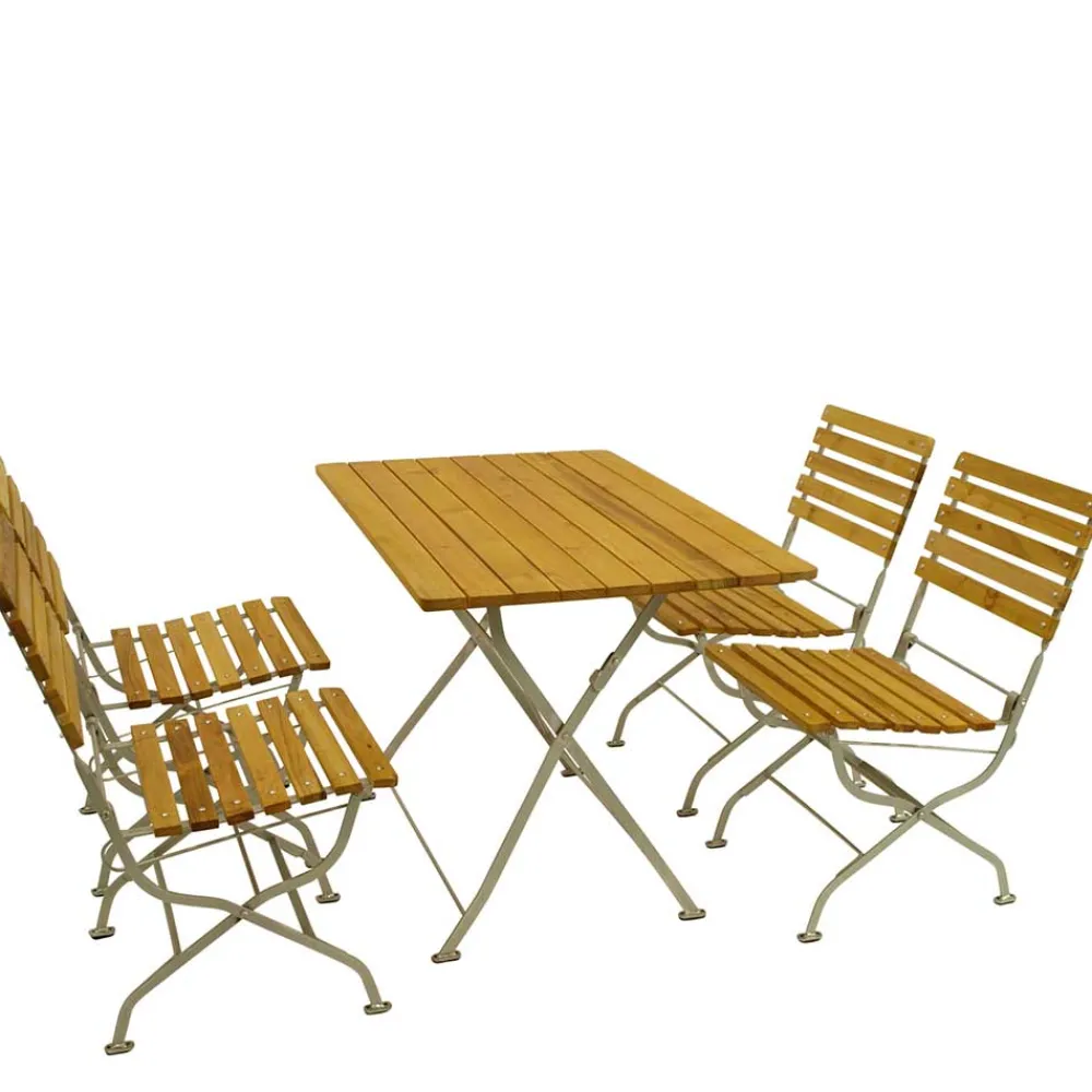 Wohnen Sitzgruppe<Biergarten Gartengarnitur aus Robinie & Stahl - Haita (fünfteilig)