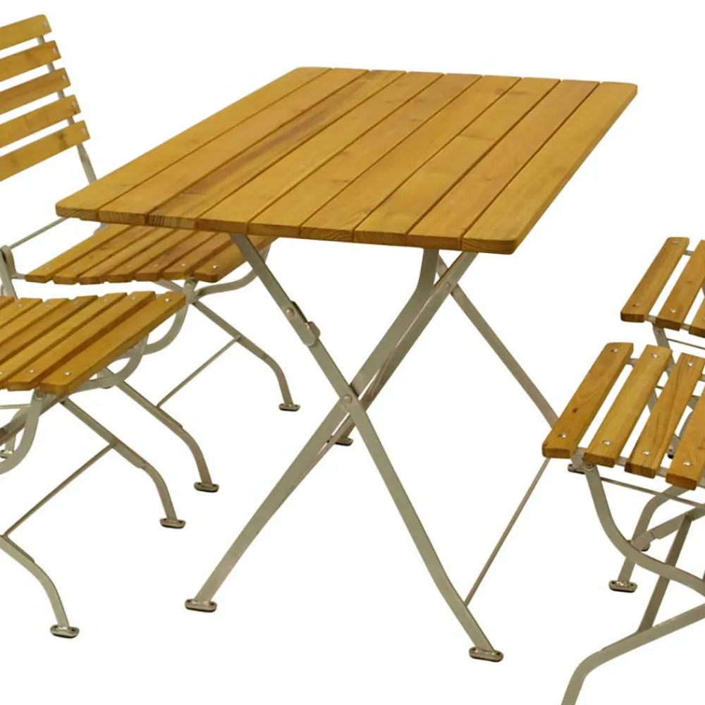 Wohnen Sitzgruppe<Biergarten Gartengarnitur aus Robinie & Stahl - Haita (fünfteilig)