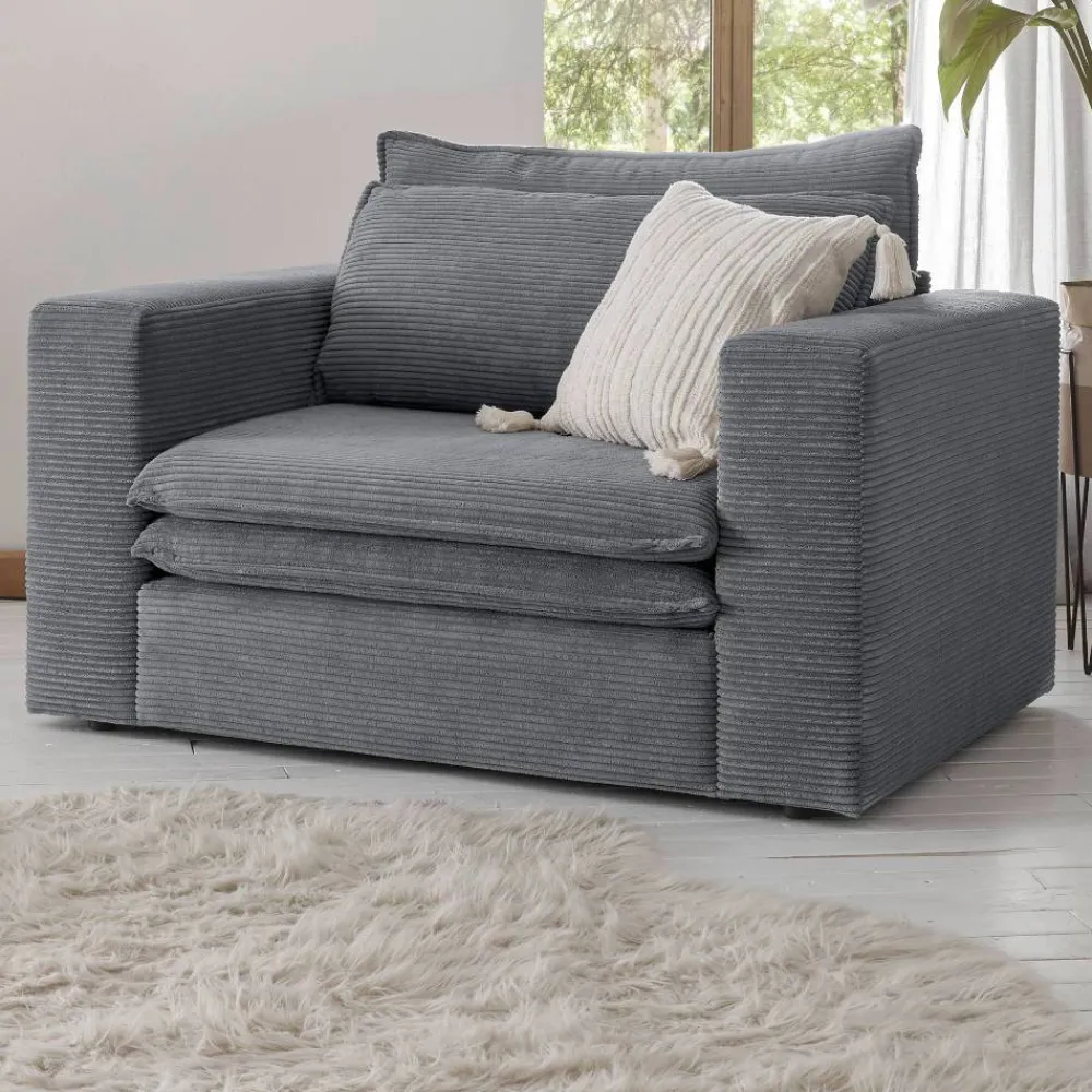Wohnen Sessel<Big Sessel aus Cord in Anthrazit - Ruffos