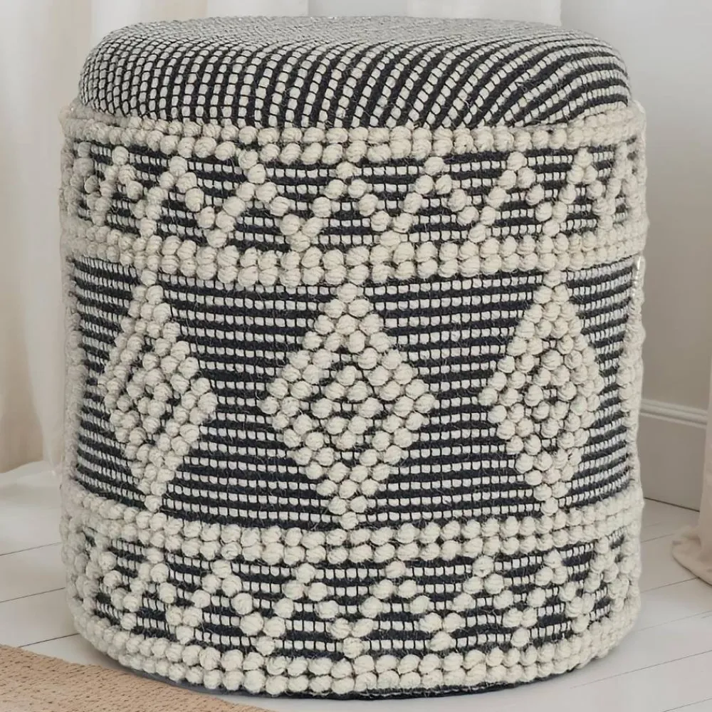Wohnen Hocker<Boho Polsterhocker aus Wolle Webstoff - Fiodor