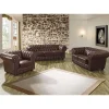 Wohnen Sitzgruppe<Braune Polstergarnitur aus Echtleder - Pluna (dreiteilig)