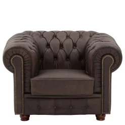 Wohnen Sessel<Brauner Chesterfieldsessel mit Lederbezug - Pluna