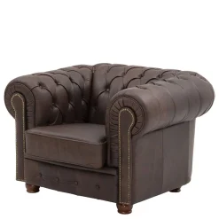 Wohnen Sessel<Brauner Chesterfieldsessel mit Lederbezug - Pluna