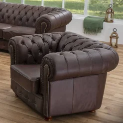 Wohnen Sessel<Brauner Chesterfieldsessel mit Lederbezug - Pluna