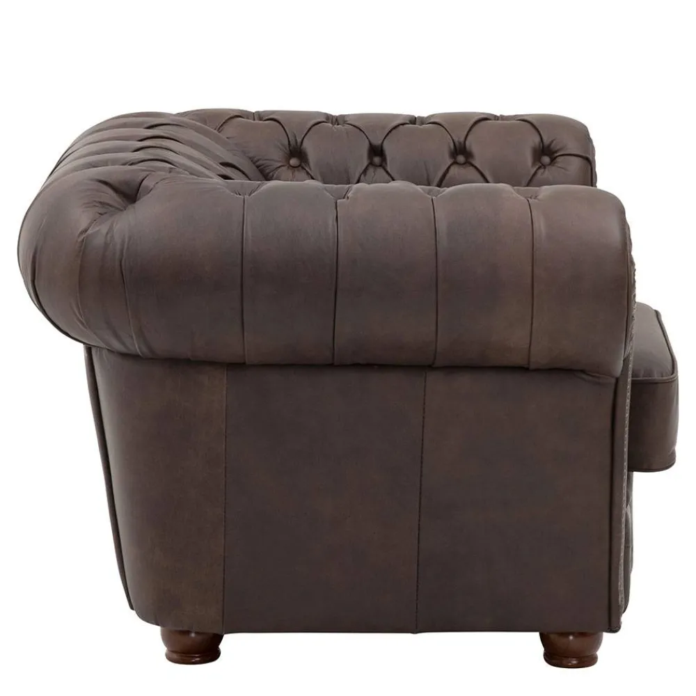 Wohnen Sessel<Brauner Chesterfieldsessel mit Lederbezug - Pluna