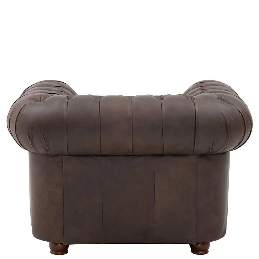 Wohnen Sessel<Brauner Chesterfieldsessel mit Lederbezug - Pluna