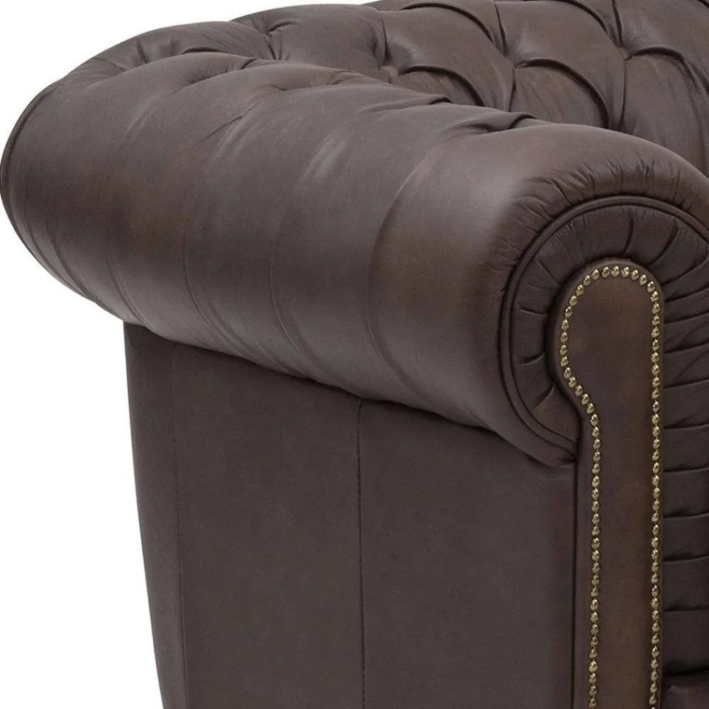 Wohnen Sessel<Brauner Chesterfieldsessel mit Lederbezug - Pluna
