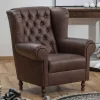 Wohnen Sessel<Brauner Federkernsessel mit Lederbezug - Chesterfield - Esmea