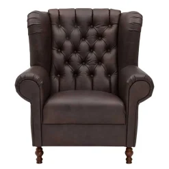 Wohnen Sessel<Brauner Federkernsessel mit Lederbezug - Chesterfield - Esmea