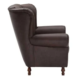 Wohnen Sessel<Brauner Federkernsessel mit Lederbezug - Chesterfield - Esmea