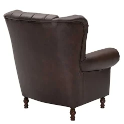 Wohnen Sessel<Brauner Federkernsessel mit Lederbezug - Chesterfield - Esmea