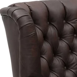 Wohnen Sessel<Brauner Federkernsessel mit Lederbezug - Chesterfield - Esmea