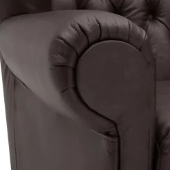Wohnen Sessel<Brauner Federkernsessel mit Lederbezug - Chesterfield - Esmea