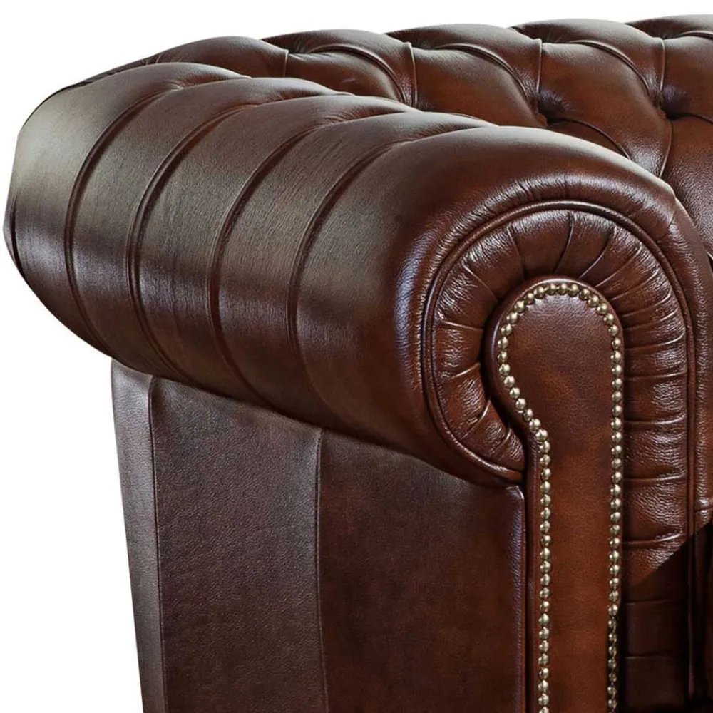 Wohnen Sessel<Brauner Ledersessel im Chesterfield Look - Pluna