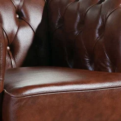 Wohnen Sessel<Brauner Ledersessel im Chesterfield Look - Pluna
