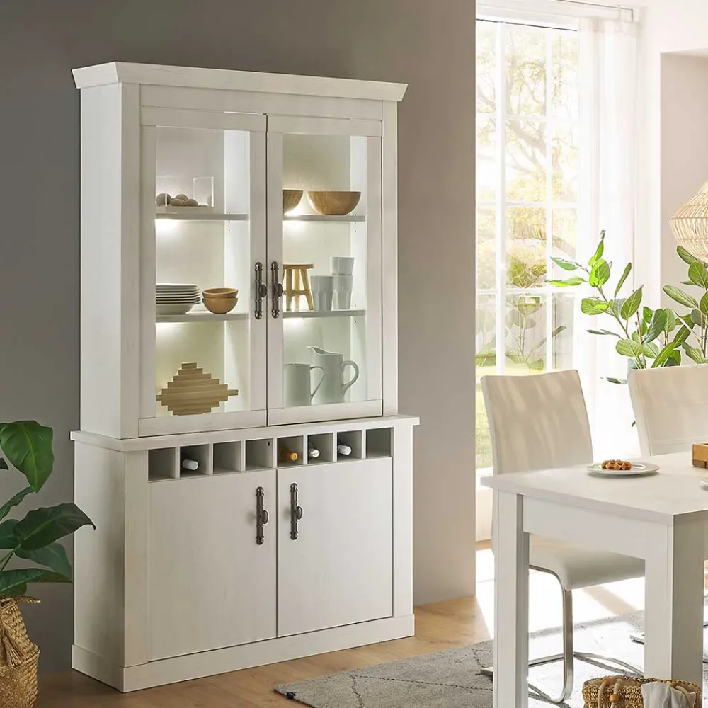Wohnen Kommoden|Vitrinen<Buffet Vitrine in weißer Holzoptik Pinie - Liancos