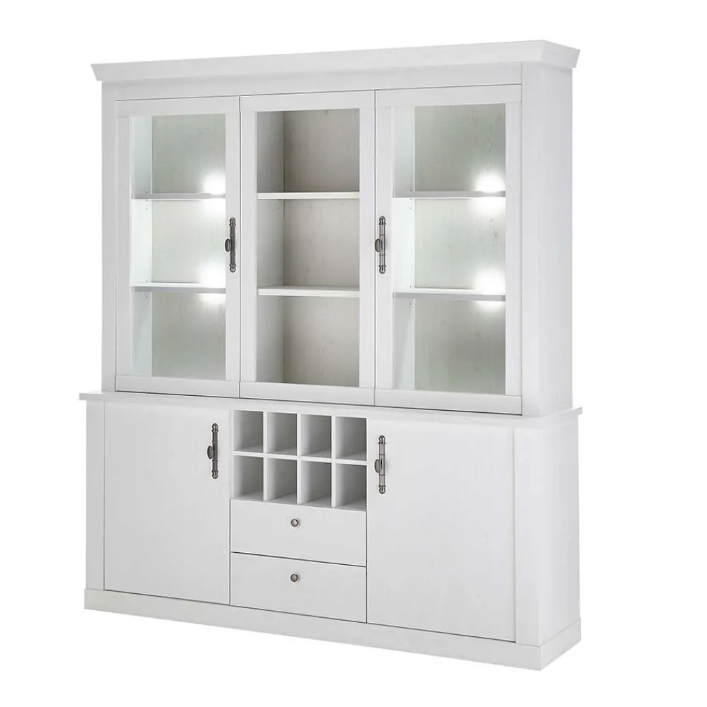 Wohnen Kommoden|Vitrinen<Buffetschrank Vitrine in weißer Holzoptik Pinie - Liancos
