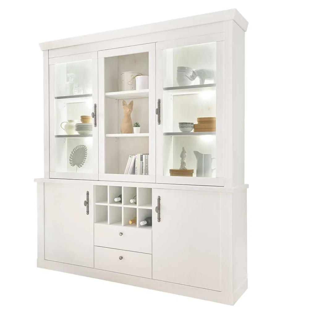 Wohnen Kommoden|Vitrinen<Buffetschrank Vitrine in weißer Holzoptik Pinie - Liancos