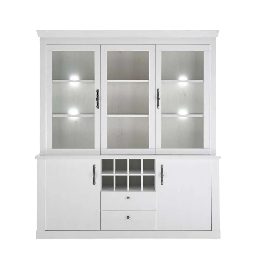 Wohnen Kommoden|Vitrinen<Buffetschrank Vitrine in weißer Holzoptik Pinie - Liancos
