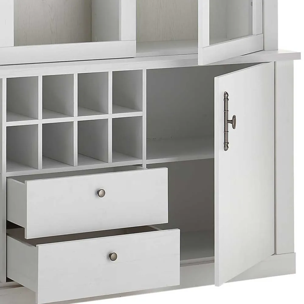 Wohnen Kommoden|Vitrinen<Buffetschrank Vitrine in weißer Holzoptik Pinie - Liancos