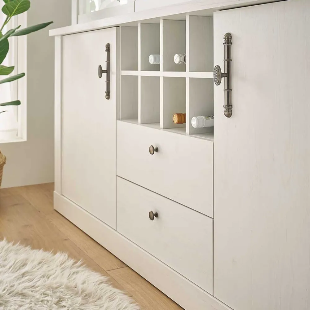 Wohnen Kommoden|Vitrinen<Buffetschrank Vitrine in weißer Holzoptik Pinie - Liancos