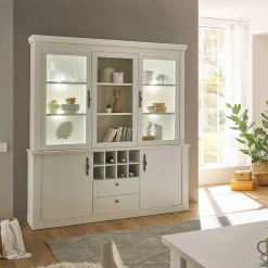 Wohnen Kommoden|Vitrinen<Buffetschrank Vitrine in weißer Holzoptik Pinie - Liancos
