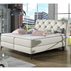 Wohnen Betten<Chesterfield Kunstlederbett in Creme - Micerdo