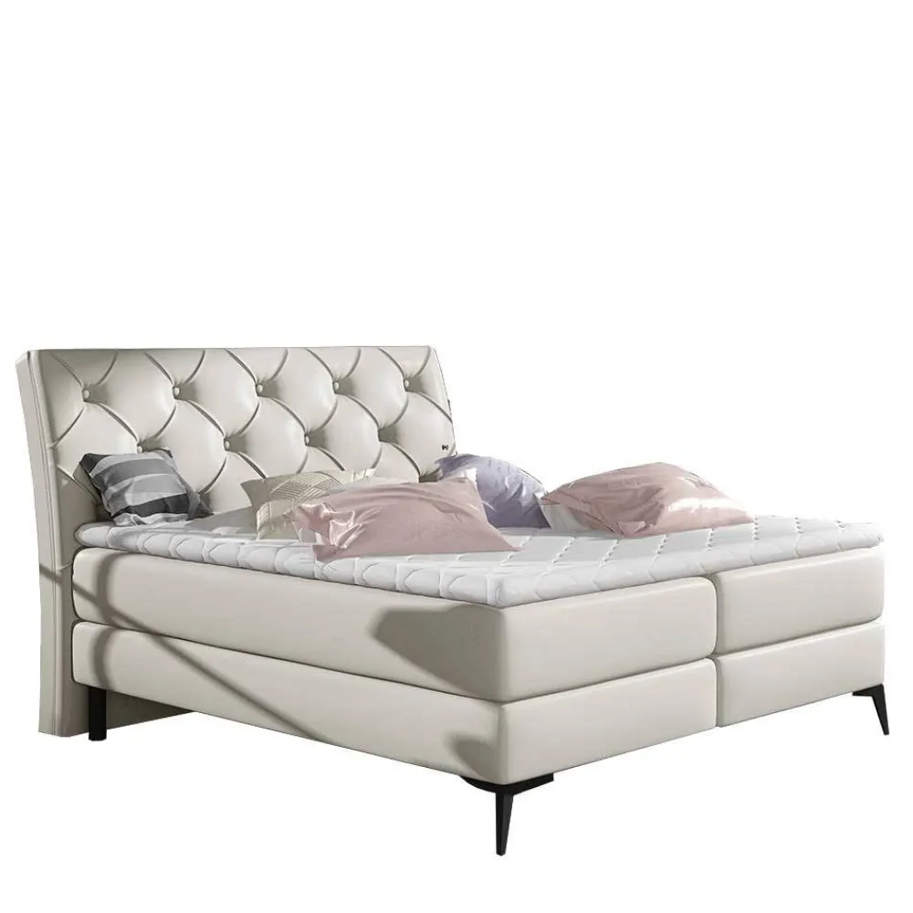 Wohnen Betten<Chesterfield Kunstlederbett in Creme - Micerdo