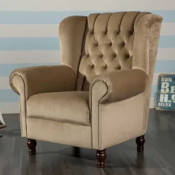 Wohnen Sessel<Chesterfield Ohrenbackensessel in Beige - Mavilia