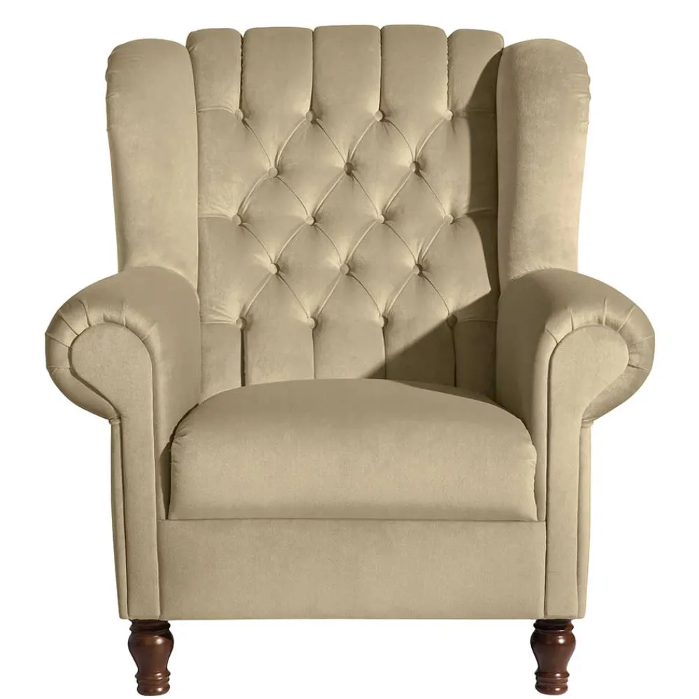 Wohnen Sessel<Chesterfield Ohrenbackensessel in Beige - Mavilia