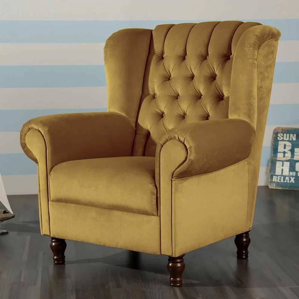 Wohnen Sessel<Chesterfield Ohrenbackensessel aus Samtvelours - Gregg