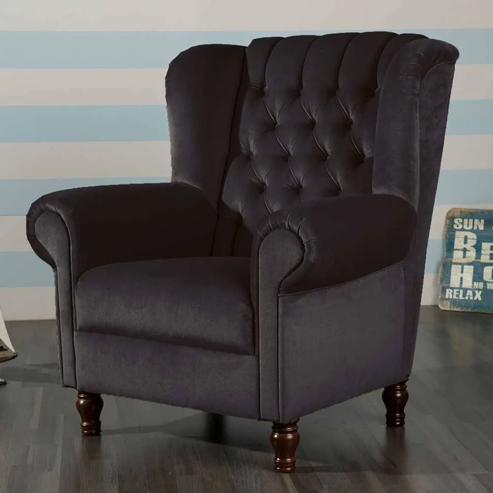 Wohnen Sessel<Chesterfield Ohrenbackensessel in Schwarz - Narissa