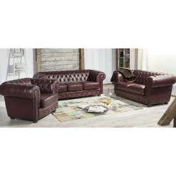 Wohnen Sitzgruppe<Chesterfield Polstergarnitur aus Leder - Geoloro (dreiteilig)