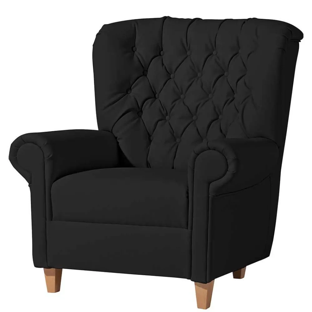 Wohnen Sessel<Chesterfield Polstersessel in Schwarz Kunstleder - Centurion