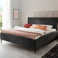Wohnen Betten<Chesterfield Samtbett in Anthrazit - Satos
