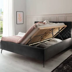 Wohnen Betten<Chesterfield Samtbett in Anthrazit - Satos