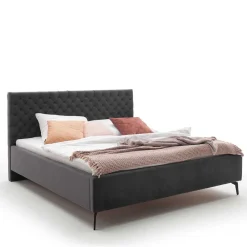 Wohnen Betten<Chesterfield Samtbett in Anthrazit - Satos