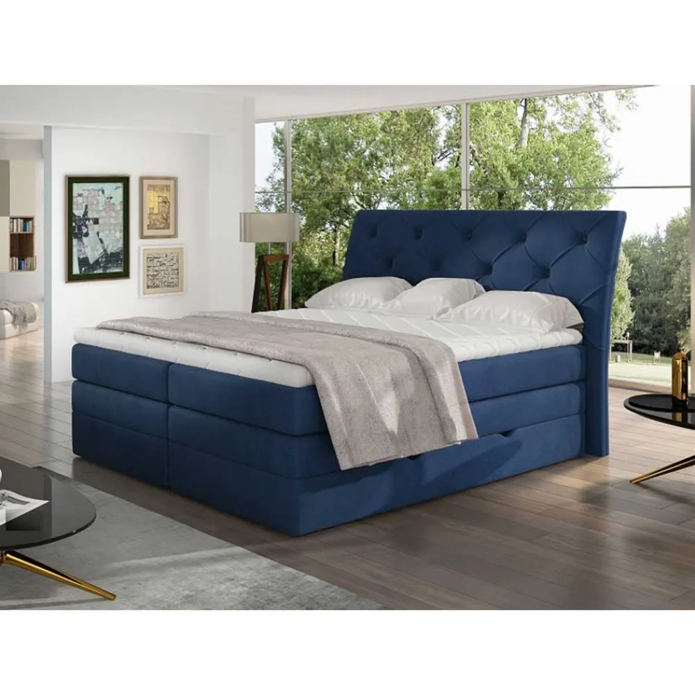 Wohnen Betten<Chesterfield Stauraum-Boxspringbett in Blau - Hillo