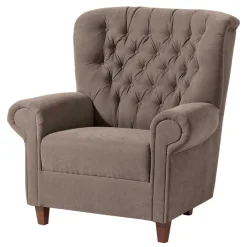 Wohnen Sessel<Chesterfield Velours-Sessel in Beigegrau - Georgetta