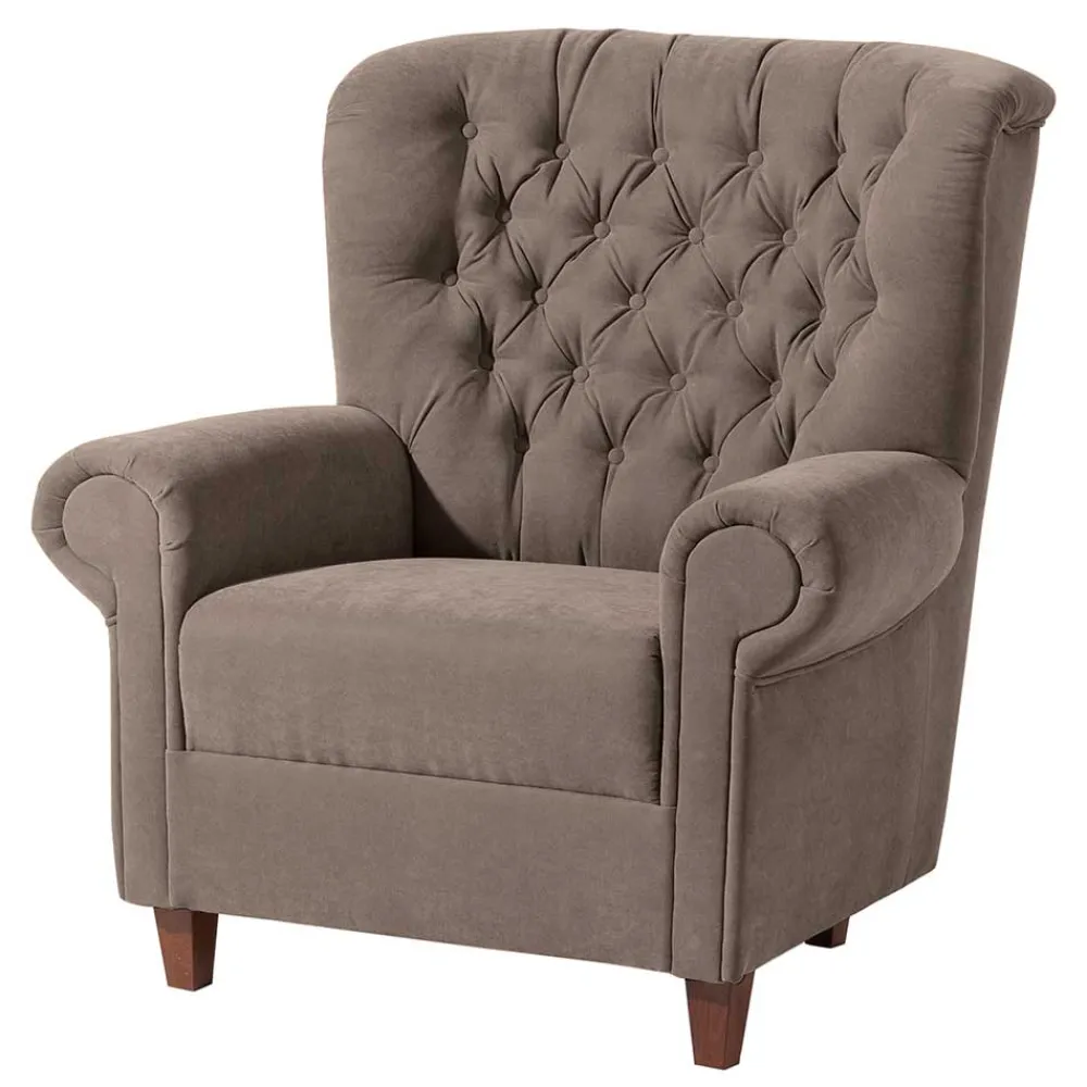Wohnen Sessel<Chesterfield Velours-Sessel in Beigegrau - Georgetta