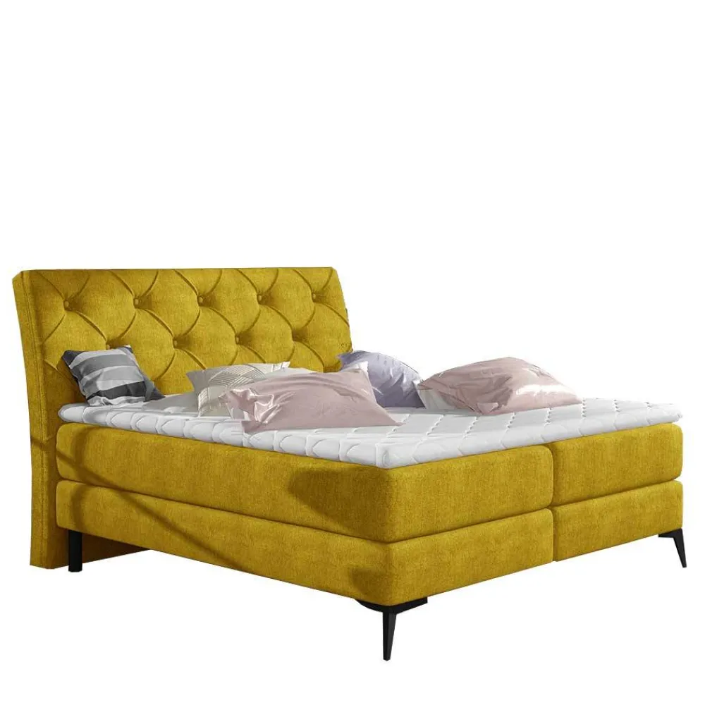 Wohnen Betten<Chesterfieldbett in Currygelb Stoff - Friscura