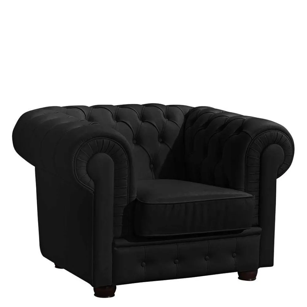 Wohnen Sessel<Chesterfield-Sessel in Schwarz Kunstleder - Riscos