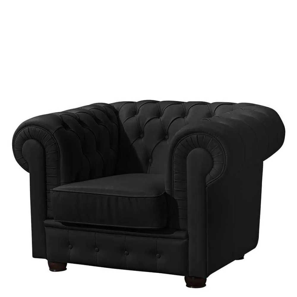 Wohnen Sessel<Chesterfield-Sessel in Schwarz Kunstleder - Riscos