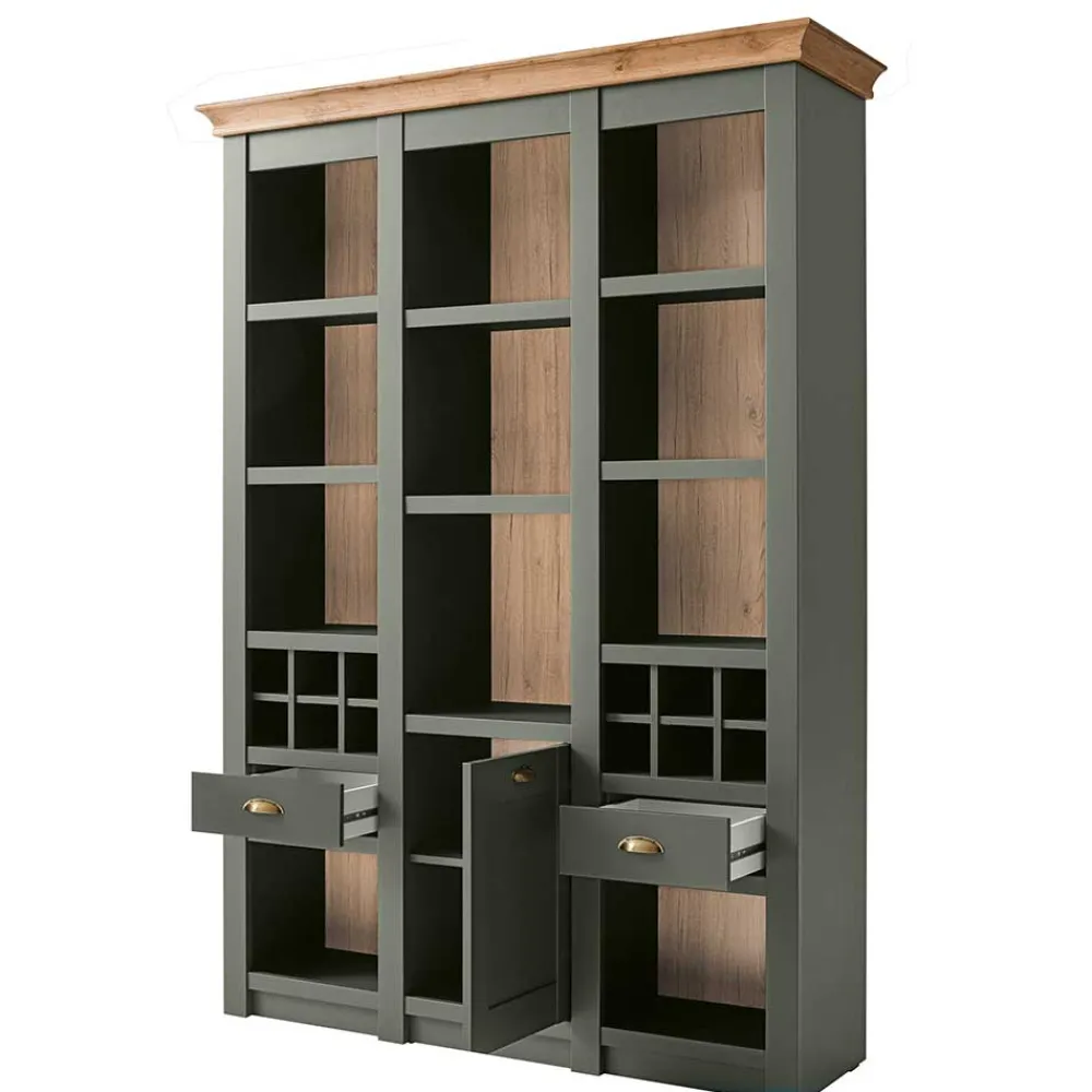 Wohnen Regale<147cm breites Landhaus Regal in Graugrün - Eylan