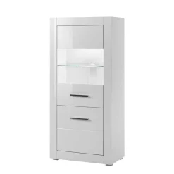 Wohnen Vitrinen<142cm hohe Vitrine in Hochglanz Weiß Yulis 2-türig mit Glaseinsatz
