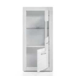 Wohnen Vitrinen<142cm hohe Vitrine in Hochglanz Weiß Yulis 2-türig mit Glaseinsatz