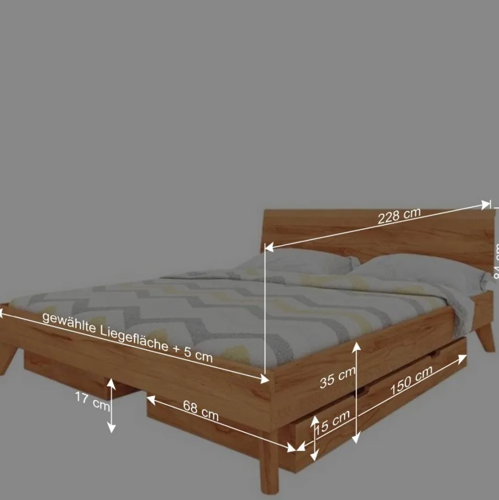 Wohnen Betten<220cm langes Bett aus geölter Kernbuche - Junola VI