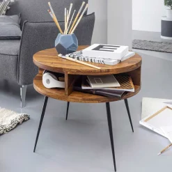 Wohnen Tische<60cm runder Wohnzimmer Beistelltisch aus Sheesham - Pastilla
