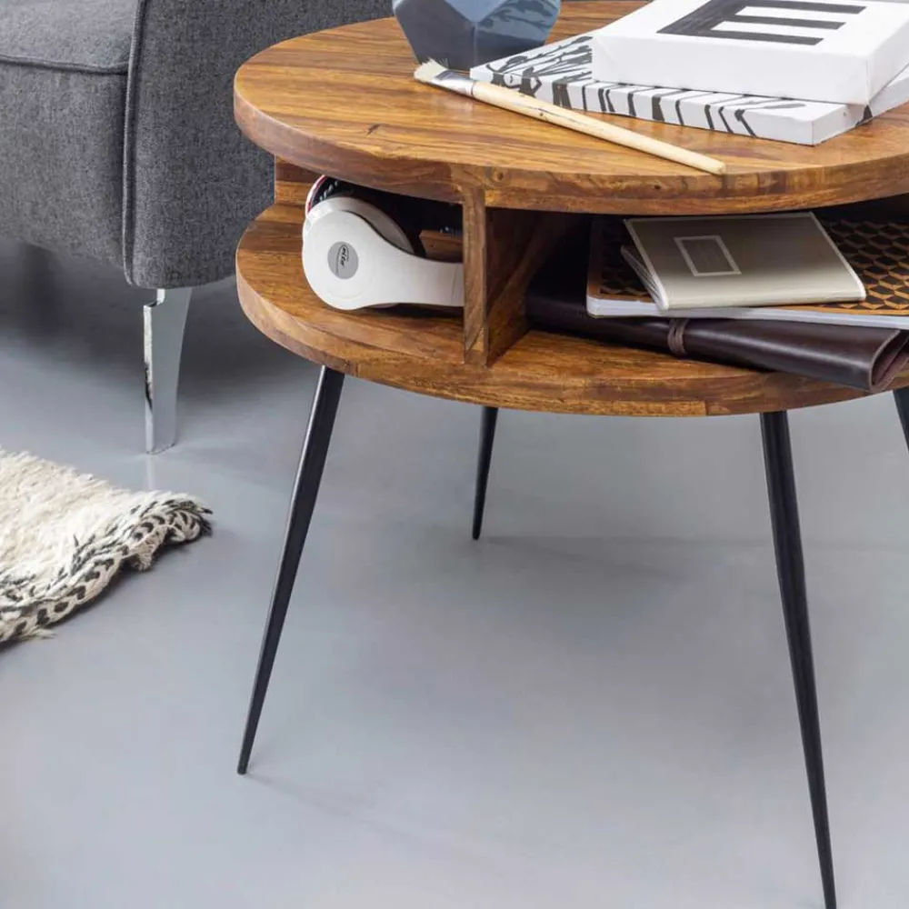 Wohnen Tische<60cm runder Wohnzimmer Beistelltisch aus Sheesham - Pastilla