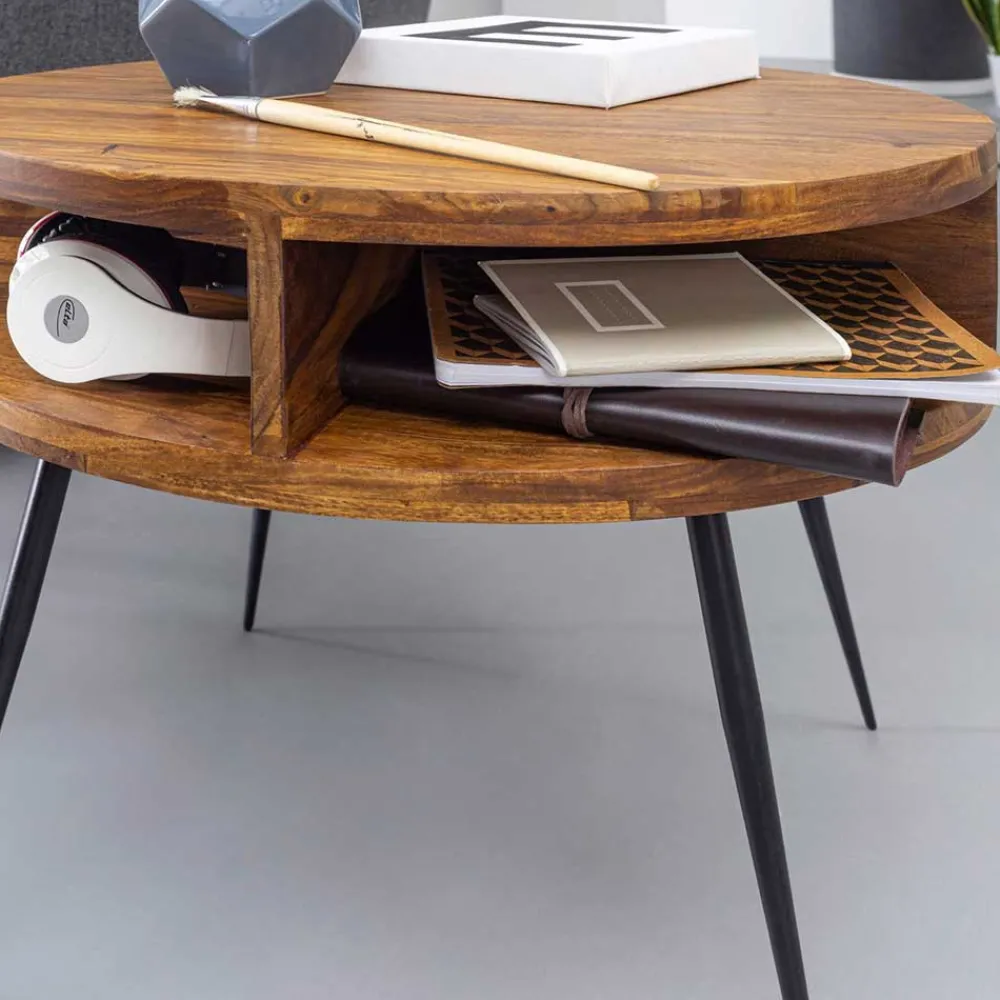 Wohnen Tische<60cm runder Wohnzimmer Beistelltisch aus Sheesham - Pastilla